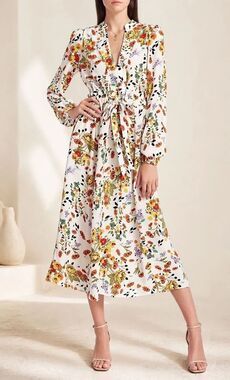 NWOT byTimo Floral Print Tie-waist Maxi Dress In Lemon Charm, Small $250